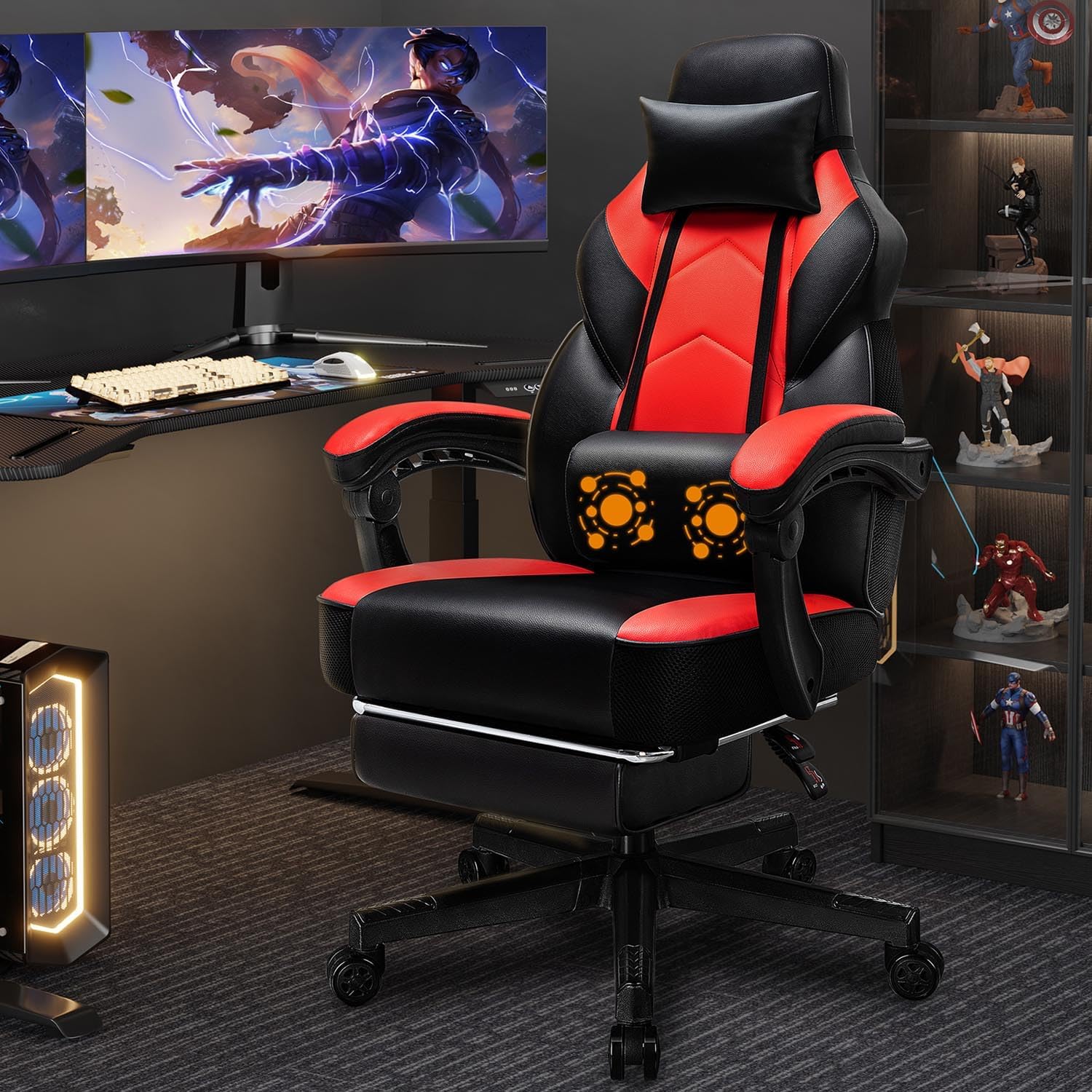 Massage - Silla Gaming con Reposapiés, Soporte Lumbar